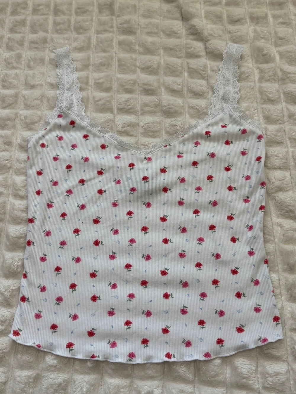 White Fox XS White Floral Roses Pajama Set ~ Cami Tank Lace Trim & Pants